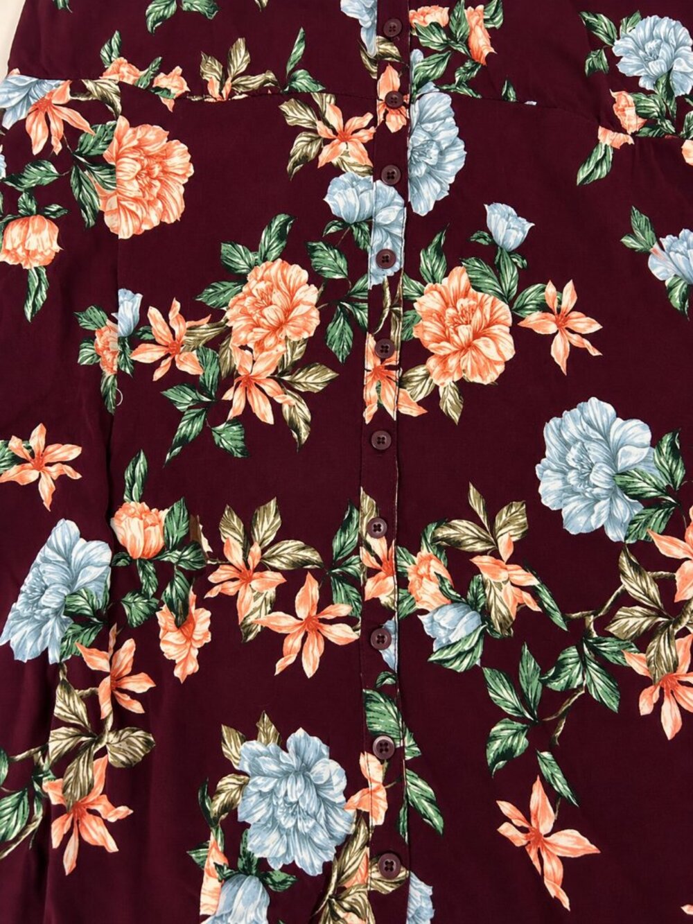 Torrid 3X Burgundy Floral Midi Challis Shirt Dress Sharkbite Pockets 13226929 - Picture 5 of 6